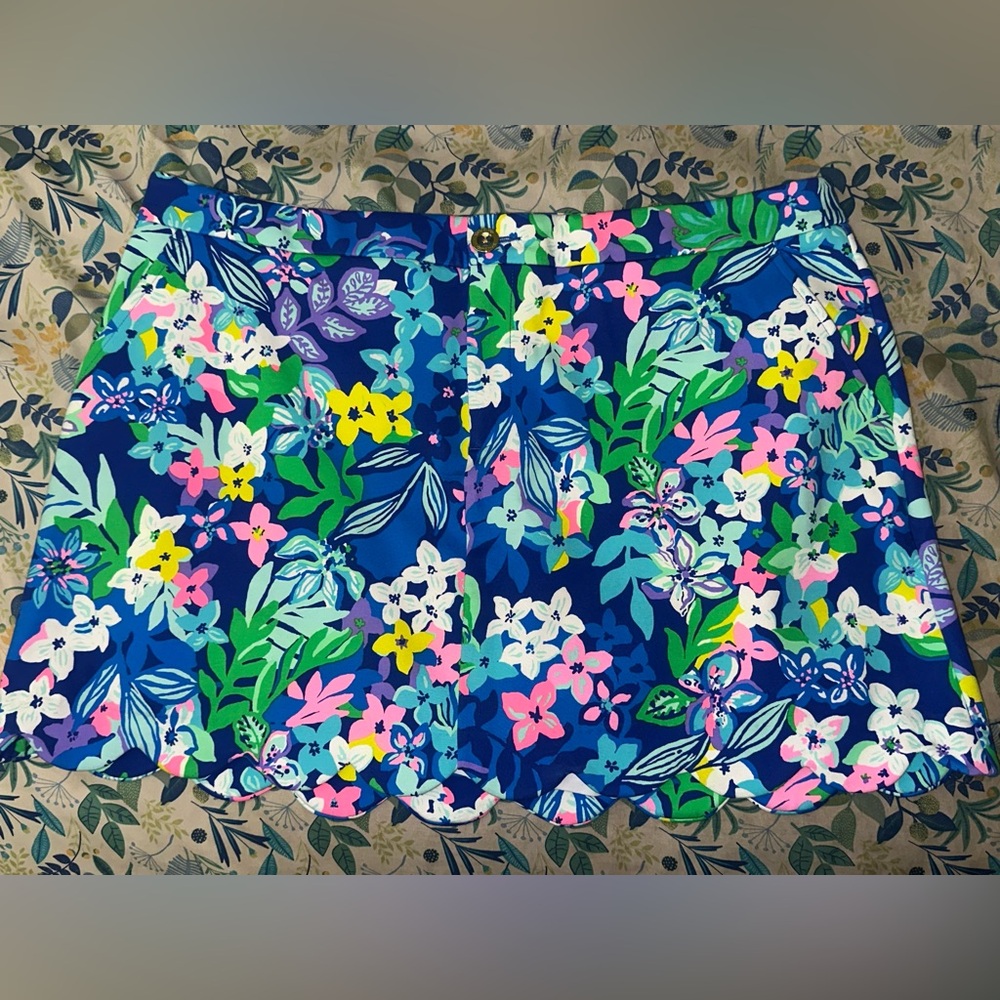 EUC Lilly Pulitzer Golf Skort Size 16 🌸 Borealis Blue Social Sunset Scallop Hem
